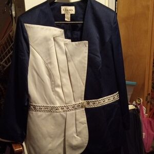 Elegant Navy and Cream Blazer by Matching Skirt.